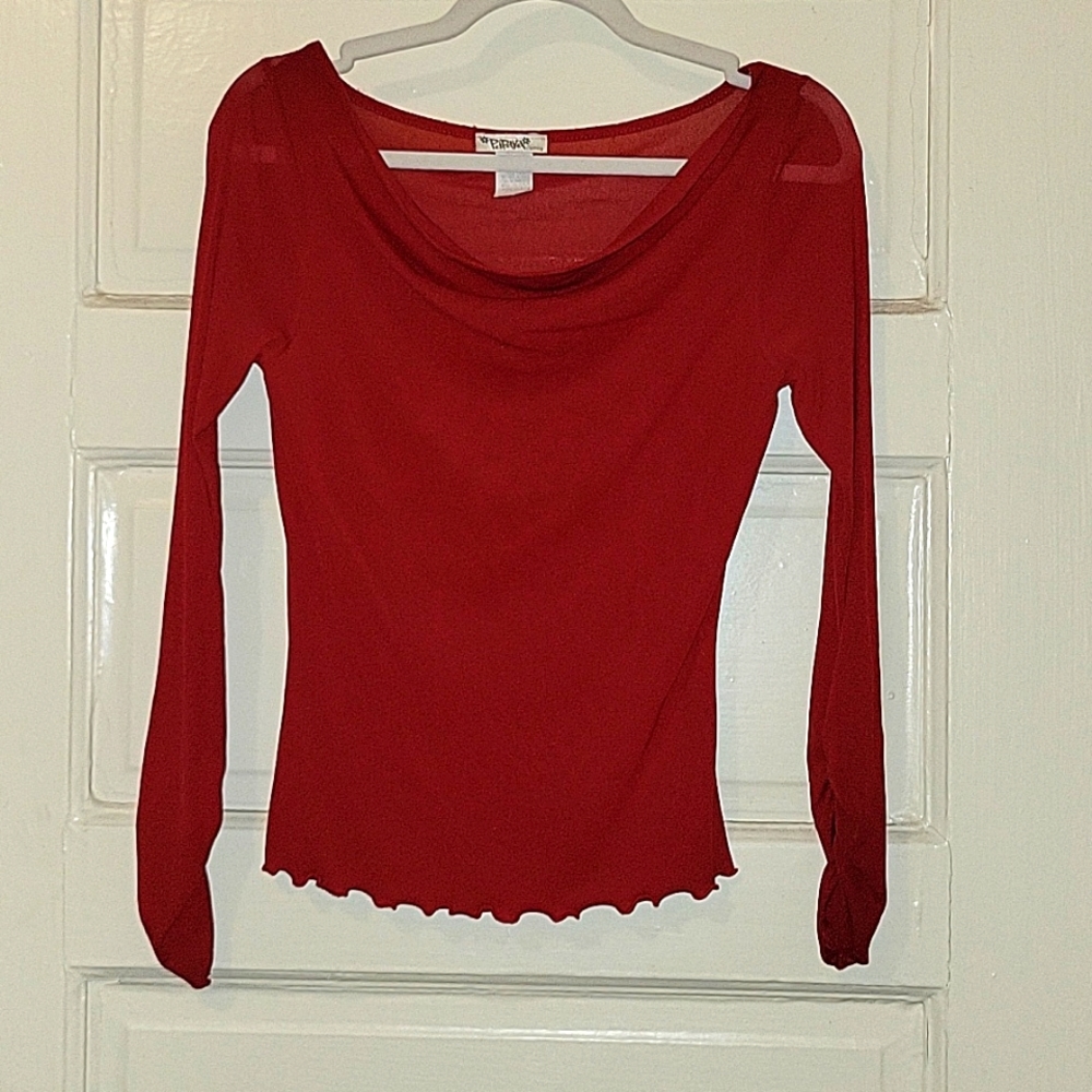 Papaya Blouse, Scoop neck, Red Semi Sheer